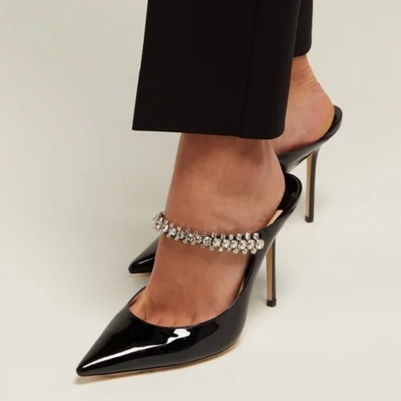 Jimmy Choo Shoes - NIB$995 Jimmy Choo Bing 100 Crystal-Embellished Patent Leather Mules 38.5 8